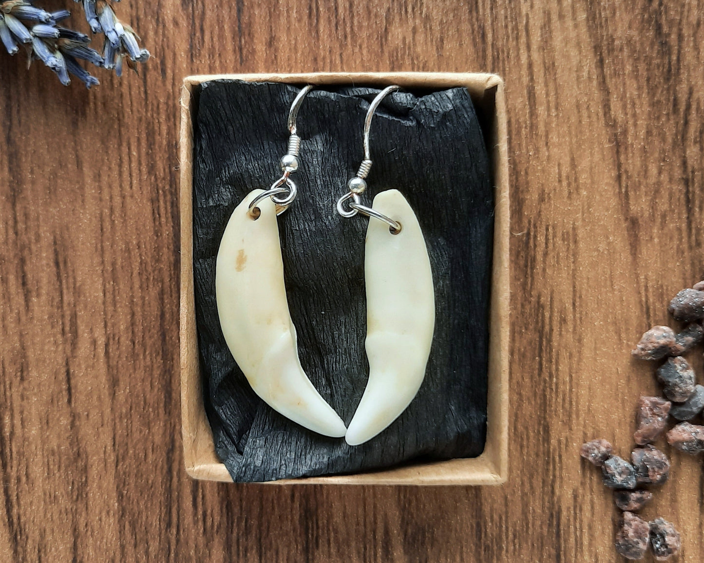 Handmade Fox Teeth Sterling Silver Earrings