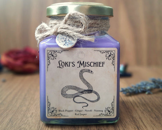 Handmade Loki's Mischief Jar Candle